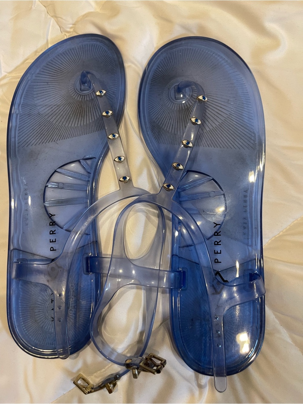 Translucent Blue Jelly Sandals with Stud Accents
